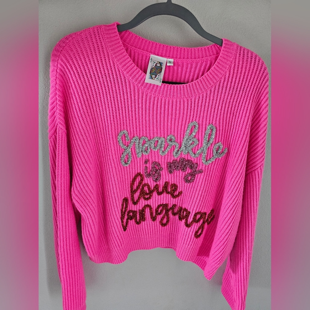 QOS Pink "sparkle is my love language" Sweater